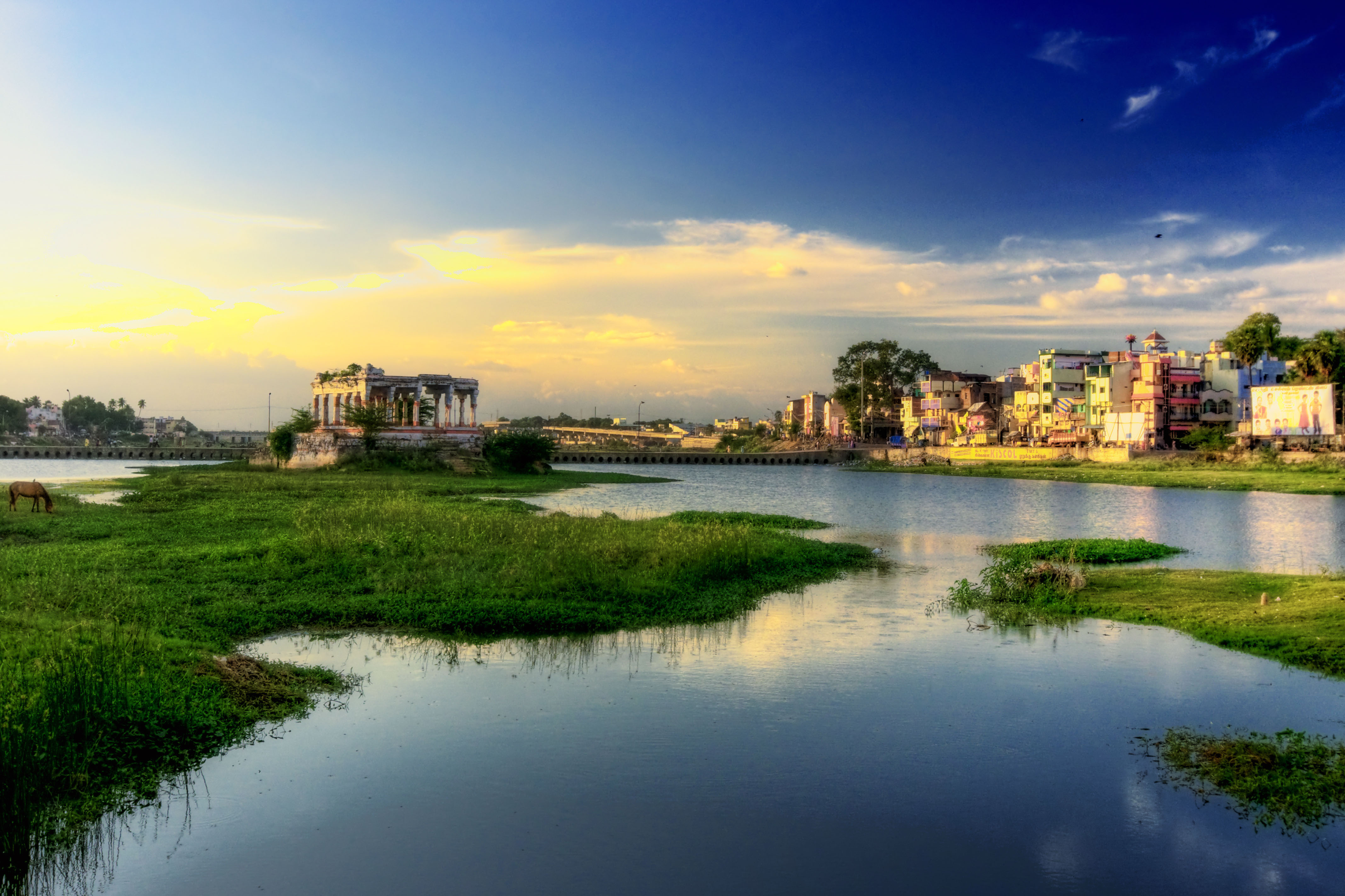 Sunrise over the Vaigai River in Madurai